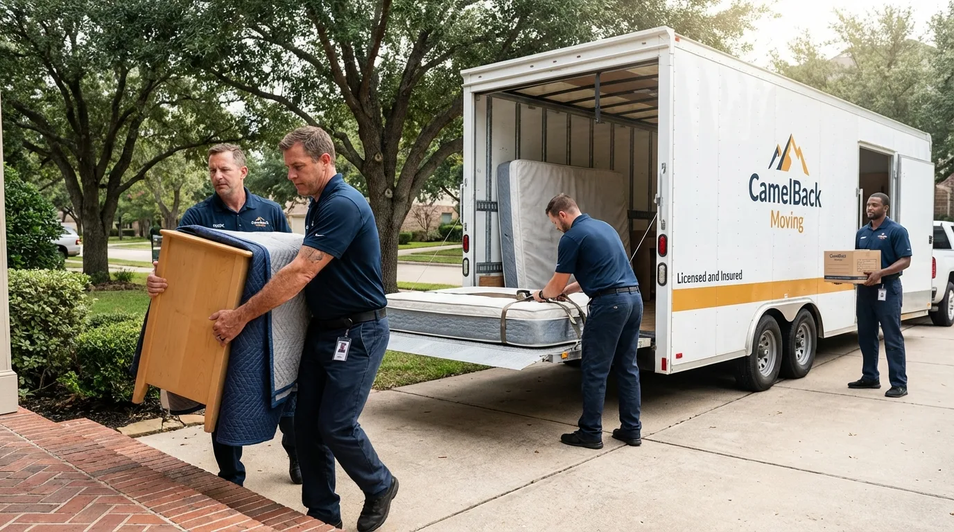 Crew loading residential truck for cross-state move from Pineville, MO