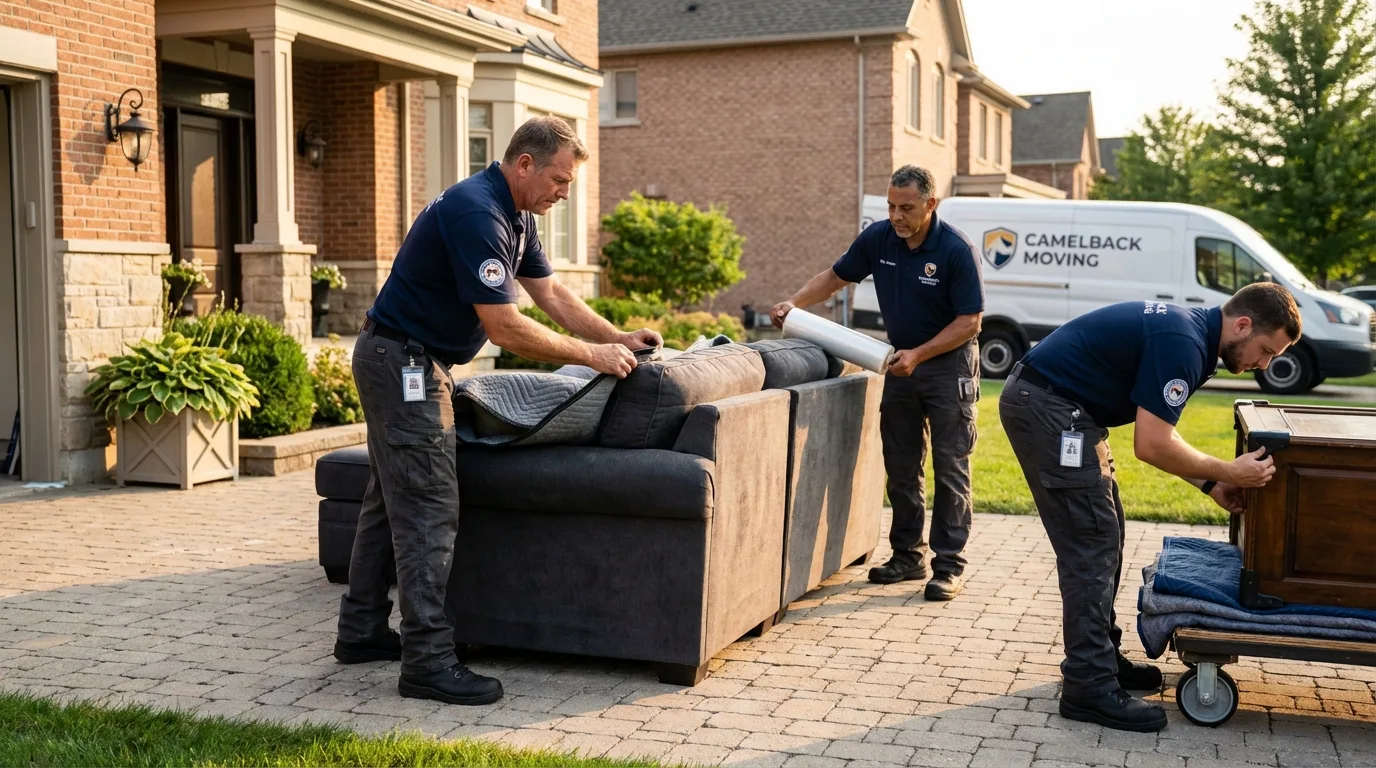 Large estate moving crew wrapping furniture in Pineville, MO