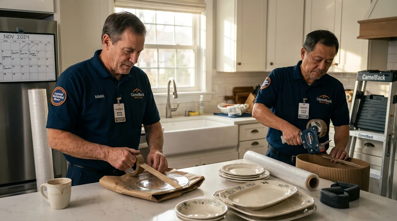 Professional crew packing kitchen dishware in Pineville, MO